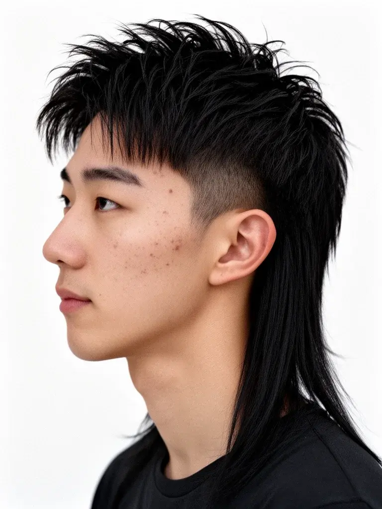 Modern mullet back view showing the longer length at the neckline