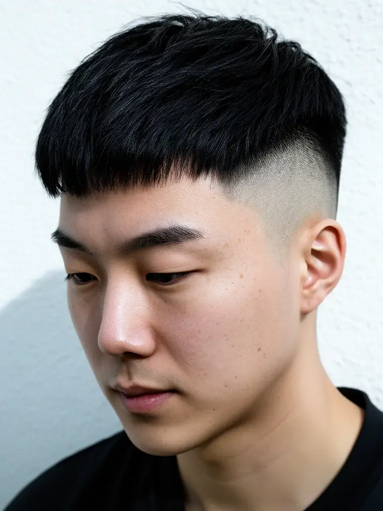 Mid fade on round face with height on top for elongation