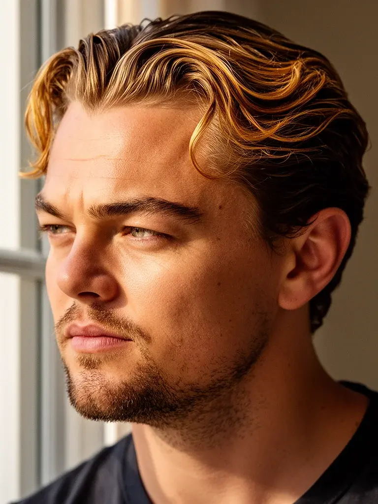 Middle part curtains side profile showing length past the ear